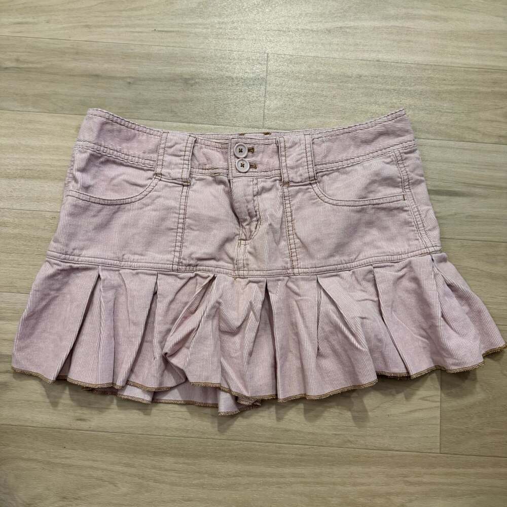 aeropostale y2k pink corduroy pleated mini skirt size 9/10